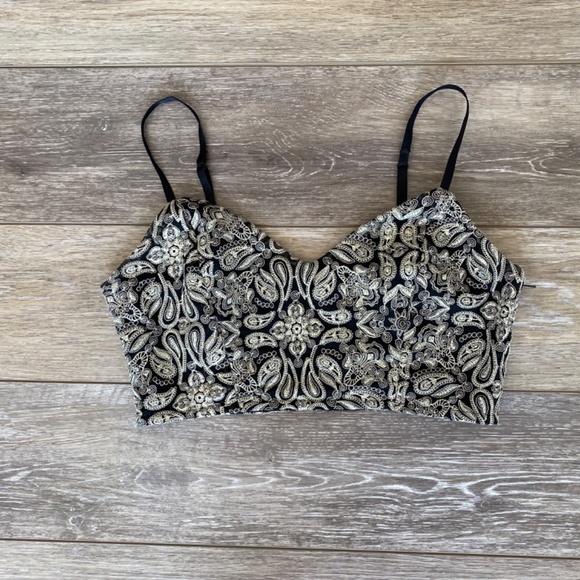 Urban Outfitters Staring at Stars Embroidered Bra Small Black and Gold - Picture 3 of 7